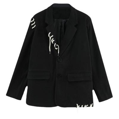 BreachHole穿孔抽绳呢子黑西装