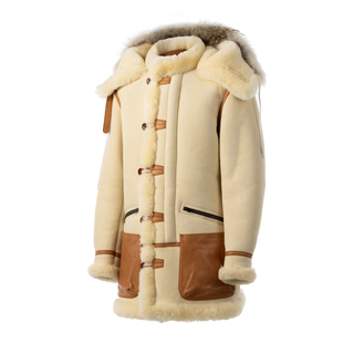 B7轰炸机羊皮毛一体加长皮衣RM咔叽裂纹绒面皮草狼毛领 非Cockpit