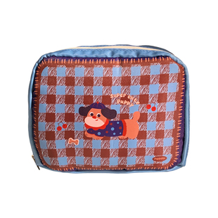 复古格纹腊肠狗化妆包小型女外出便携大容量旅行护肤品收纳洗漱包