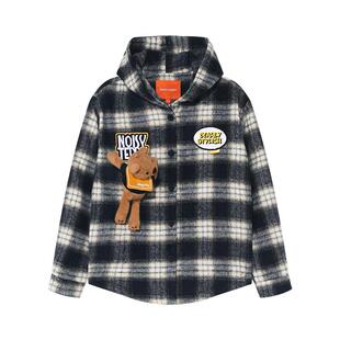 NOISY TEDDY 26春季新款经典复古格子可爱熊儿童长袖连帽外套宽松