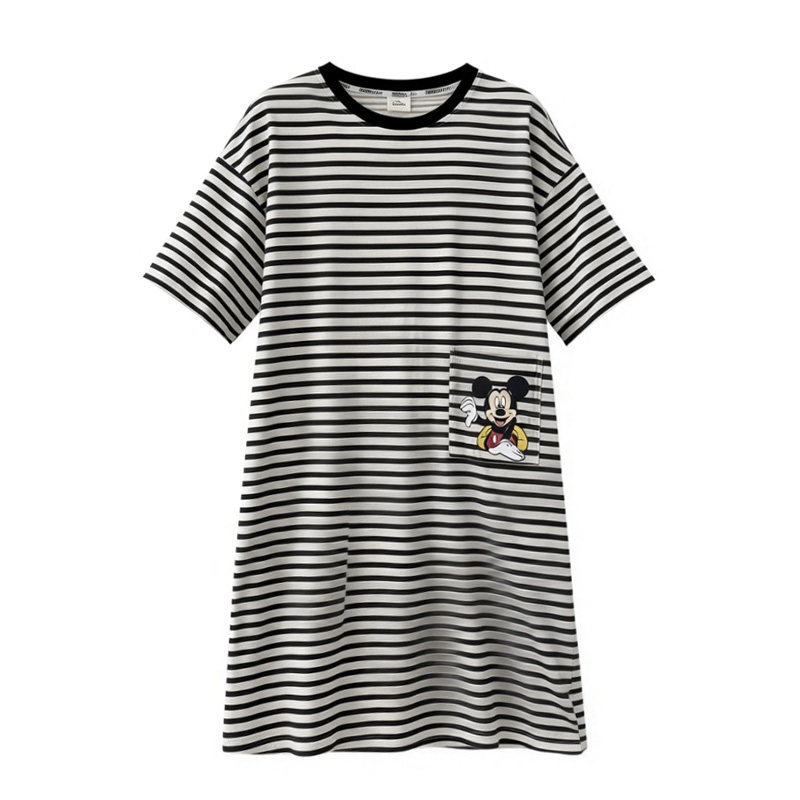 Disney/迪士尼新款米奇条纹卡通套头睡裙胸垫舒适休闲家居服0010