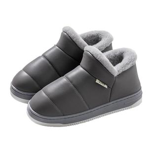 加厚底防滑防水包跟冬季棉拖鞋pu皮面大码男女士家居室内家用加绒