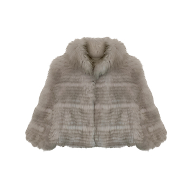 cchen陈陈-维多利亚 中袖立领短款廓形保暖宽松女狐狸毛皮草外套