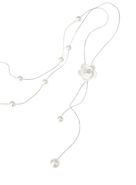 百搭山茶花长款珍珠抽拉项链女款