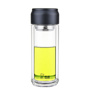 希诺玻璃杯双层男女士办公泡茶杯子便携提手透明加厚水晶车载水杯