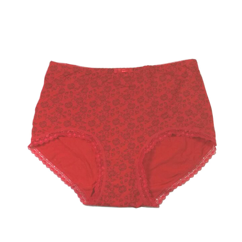 蝶安芬中高腰平角内裤女大红鸿运莫代尔透气印花蕾丝无痕大码内裤