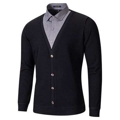 罗蒙羊毛针织衫假两件男士毛衣