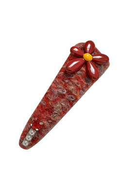 新年红色毛绒花朵发夹