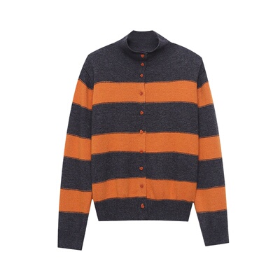 3thMorning条纹爱心扣针织开衫