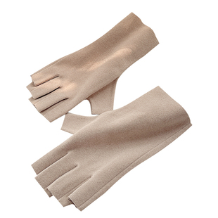 手套女冬季春秋款美甲防晒黑德绒骑车薄款半截运动保暖露指尖半指