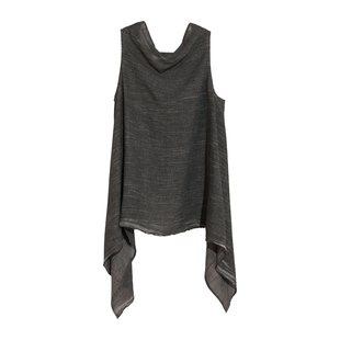 荡领!一片式立裁脏染无袖背心 亚麻棉燕尾下摆露背上衣InchLim