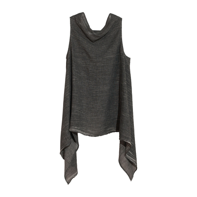 无袖背心亚麻棉燕尾下摆露背上衣