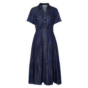 伊芙丽天丝轻薄柔软A摆蛋糕裙显瘦牛仔衬衫连衣裙女2025夏季新款