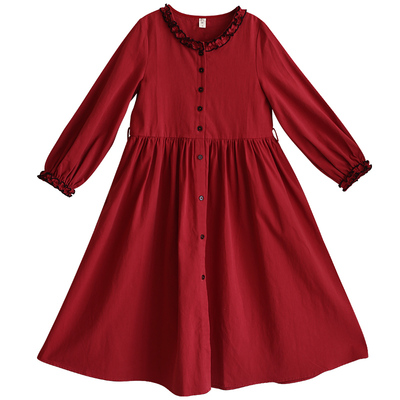 复古红斜纹牛仔棉风衣女秋季外套