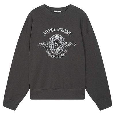 SLY春季新品休闲慵懒风印花宽松圆领长袖卫衣女030IAR90-2991