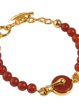 盐岛平安如意红玛瑙串珠手链金色本命年红色轻奢小众精致高级感女