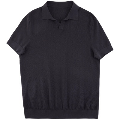 男士翻领提花长绒棉商务商务短袖