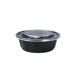 美式餐盒一次性圆形打包盒子黑色饭盒加厚塑料碗快餐外卖餐具带盖