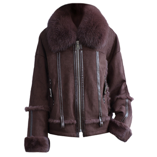 獭兔毛皮草外套女2025冬新款短款高端海宁狐狸毛领真皮毛一体大衣