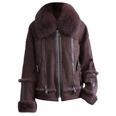 高端海宁狐狸毛领真皮毛一体大衣