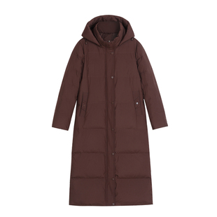 雪中飞冬季鹅绒服女长款过膝中年大码妈妈装修身外套鹅羽绒服拆帽