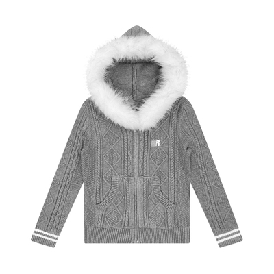 FDR官方店连帽修身短款麻花毛衣