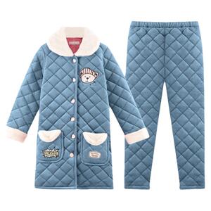 纯禧珊瑚绒夹棉三层保暖家居服