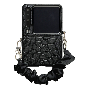 轻调 小众简约黑山茶花丝巾手提链适用于华为Pura X手机壳全包新款purax典藏版折叠屏p50宝盒翻盖防摔保护套