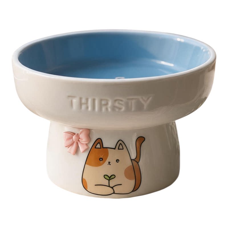 陶瓷猫咪高脚护颈加厚宽口碗