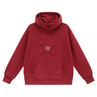 吕小虎ACTUP 马年限定款加绒红色连帽卫衣男冬季重磅衣服情侣上衣