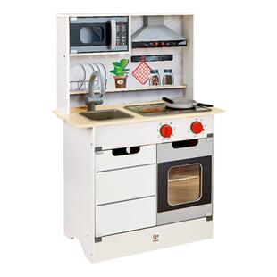 Hape声光模拟厨房宝宝仿真做饭煮厨具玩具女孩过家家木制儿童套装