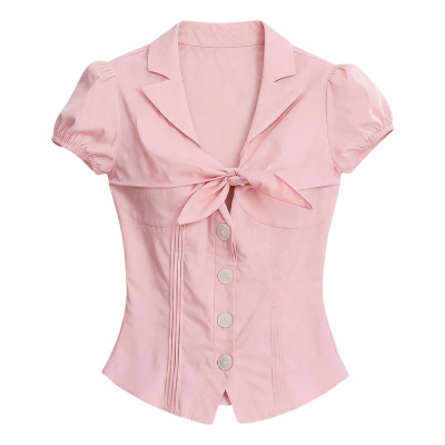 FragileHeart肌理短袖衬衫上衣