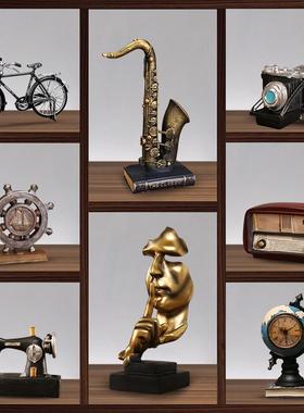 复古玄关酒柜家居摆件欧式轻奢留声机创意客厅电视柜装饰陈列道具