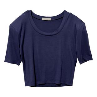 ENEY实拍！秋季新款辣妹气质垫肩短袖t恤微薄打底衫短款上衣欧货