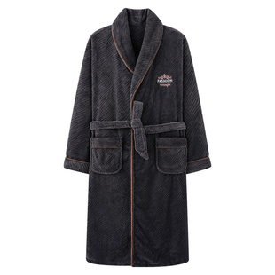 睡袍男士冬季珊瑚绒加绒加厚秋冬款法兰绒浴袍冬厚实冬天睡衣男款