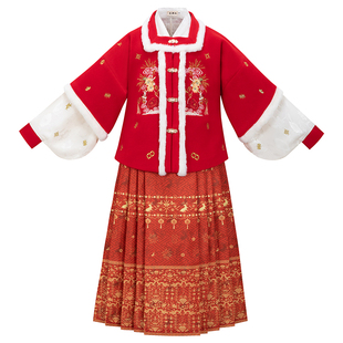 花朝记｜钱兔似锦｜秋冬童装｜毛呢披袄过年服｜汉元素马面连衣裙