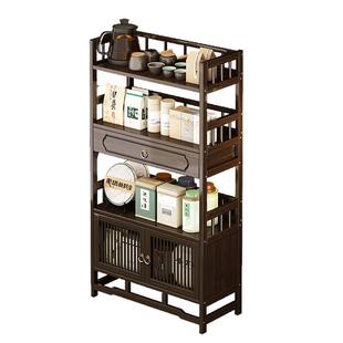 茶柜置物架新中式博古架茶叶茶边茶水柜客厅置物柜竹子储物边柜子