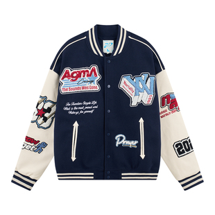 徐若晗同款NARTALIY星芒代码重磅刺绣美式棒球服夹克情侣复古外套