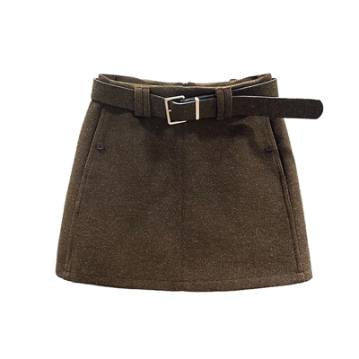 咖色复古毛呢半身裙女包臀裙短裙