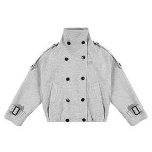 FDR官方店 巨好看卫衣女款今年新款风衣双排扣廓型空气层开衫外套