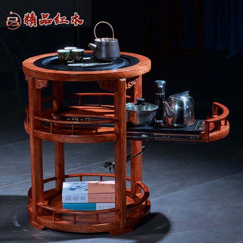 红木小茶桌花梨木茶车刺猬紫檀功夫茶台实木移动烧水架阳台泡茶几