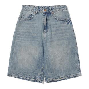 TIRES 25SS 日系复古全棉洗水牛仔短裤 宽松廓形五分中裤男女