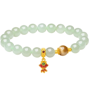 周六福金镶玉5D硬金和田玉手串金玉满堂吉祥小金鱼手饰妇女节礼物