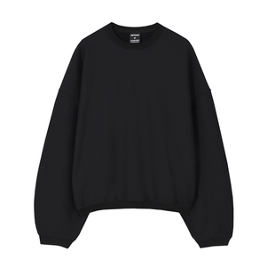 美式cleanfit廓形蝙蝠袖灰色短款硬挺短宽版型boxy卫衣男重磅宽松