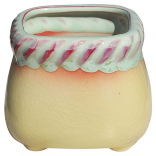 新款冰裂流釉多肉植物花盆麻花方口圆口精控盆小群生白瓷桌面马卡