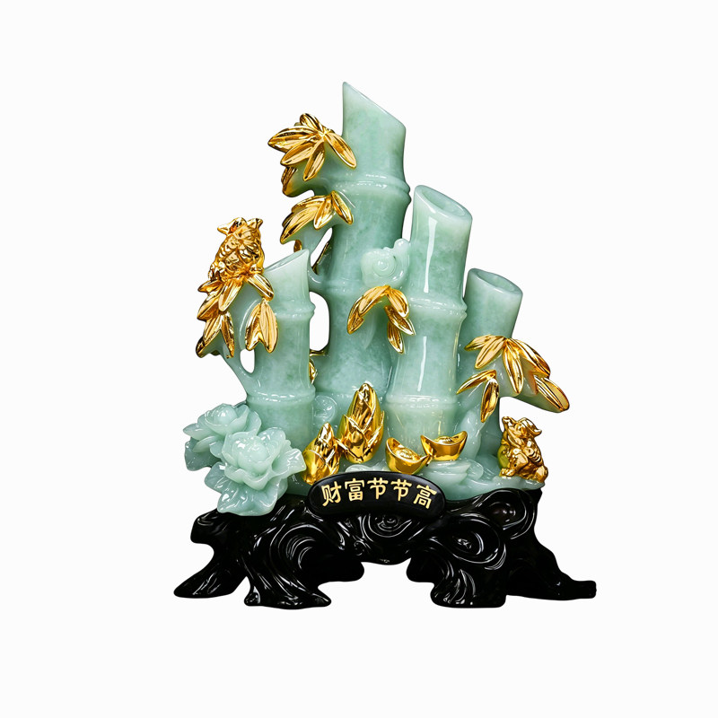 财富节节高玉石竹子摆件招财金蟾客厅电视柜公司店铺开业乔迁礼品