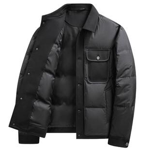 罗蒙夹克式羽绒服男士秋冬季2025新款工装保暖翻领男装加厚外套男