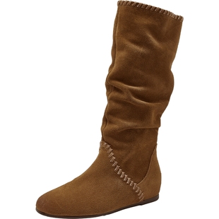 康莉复古堆堆靴长靴女2025年冬季商场新款内增高显瘦中筒靴西部靴