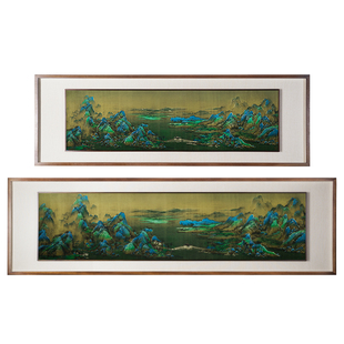 铜师傅 手工錾刻 铜雕画《千里江山（悬浮框）》玄关中式装饰挂画
