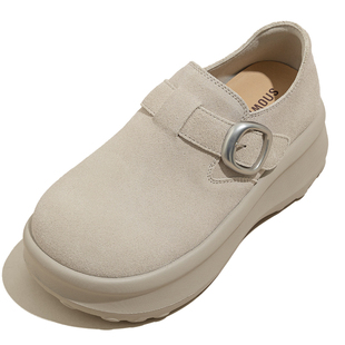 6CM增高沙色真皮厚底勃肯鞋女款2026春季新款休闲百搭穆勒女鞋子